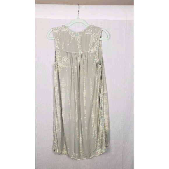 Michael Stars Dress Shift L Green Stone Vertical Geometric Print Beachy Coastal - Picture 2 of 8